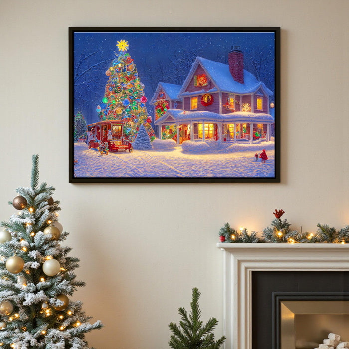 LED Christmas Wall Painting Lighted Holiday Christmas Tree Decorated Home Painting with Warm Glow for Living Room, Bedroom Festive Home Decoration (23x17 Inch)