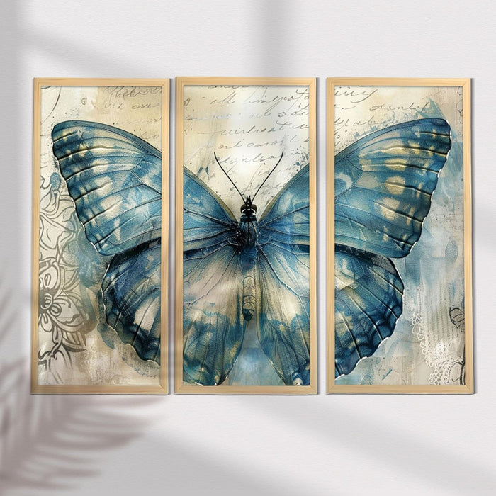 Butterfly Floral Dictionary Wall Art Painting for Home and Office Decoration, Wall Art Print (Set of 3, 8x18 Inch)
