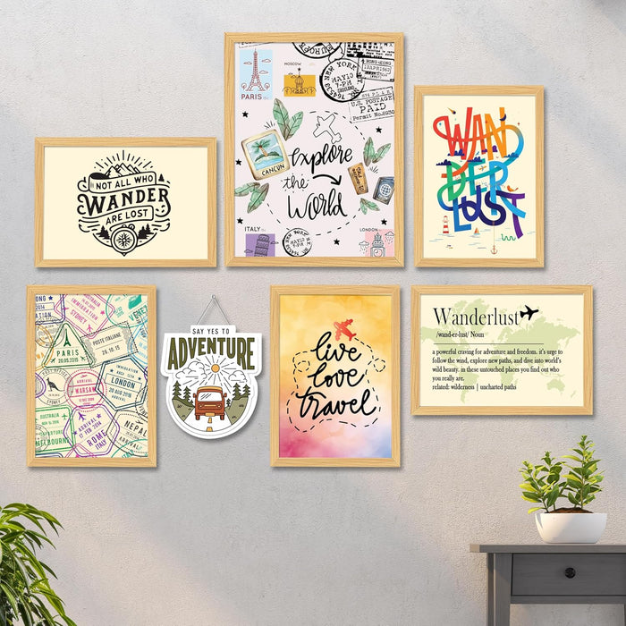 Set of 7 Travel & Explore World Framed Wall Art Print, World Famous Cities Theme Framed Wall Posters (Size: 1 MDF, 9.3x12.7 & 12.7x17.5 Inch)