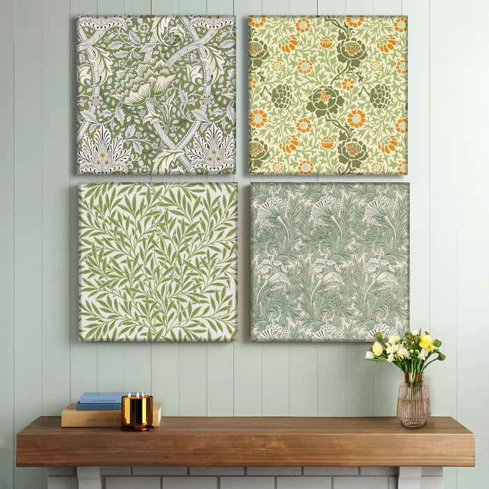 Willow Chrysanthemum & Grafton Art Wall Painting Set of 4 | Elegant Digital Print (12x12Inches)