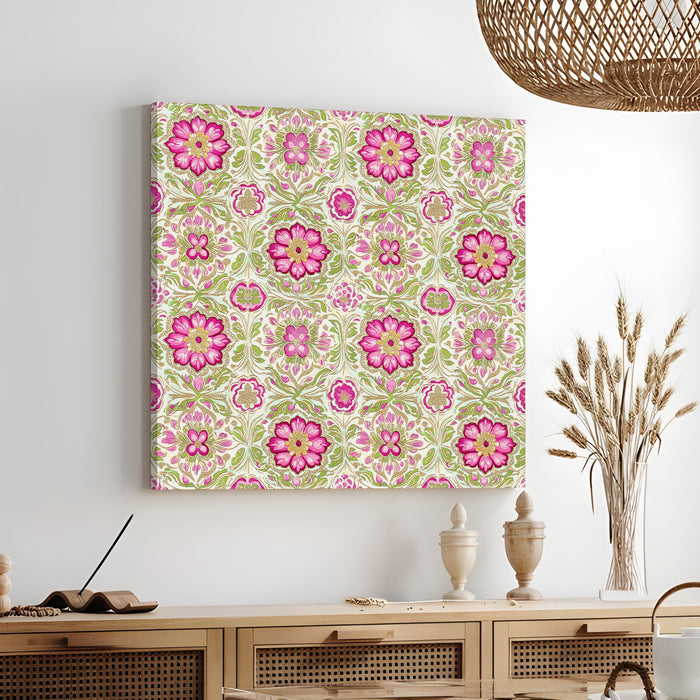 Mughal Flower Miniature Painting for Wall Decoration | Flower Canvas Wall Painting for Living Room, Bedroom, Home and Office Wall Decor (41x41 Cm)