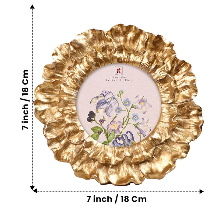 Vintage Round Resin Photo Frame 4x4 Inch | European Style Golden Floral Picture Frame for Tabletop & Wall Display (10x10 cm)