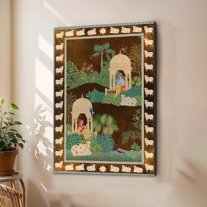 Abstract Stretched Canvas Multicolor Wall Art Painting Radha Krishna Pichwai Digital Painting ‰ÛÒ 22x34 Inch