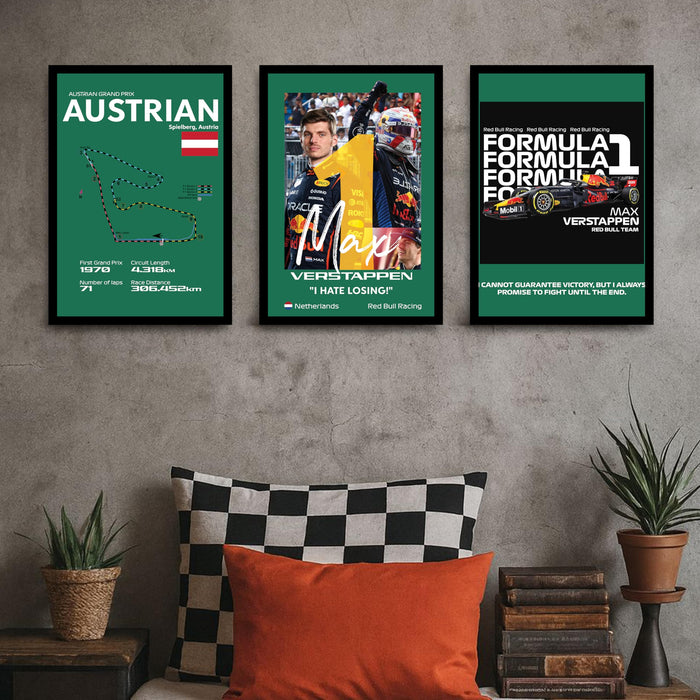 Framed Racing Motorsports Painting for Men | Modern Race Car Wall Art Painting for Bedroom, Living Room, Office and Home Wall Decoration (Set of 3, 33x45 cm)