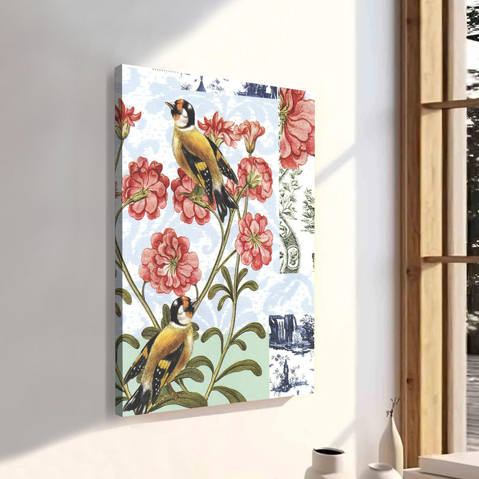 Bird Floral Theme Stretched Canvas Art Print, Painting | Digital Print On Stretched-Canvas (30x41 CM)