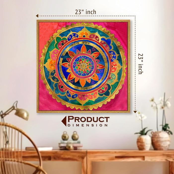 Abstract Canvas Mandala Design Multicolor Wall Art Painting – Gallery Wrap Canvas Wall Décor (56x56 cm)