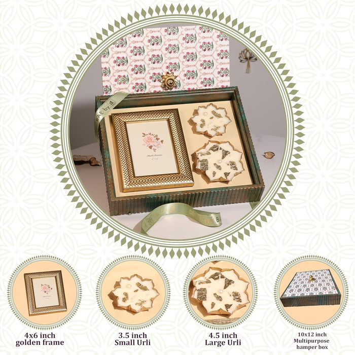 Diwali Gift Hamper Box with Vintage Photo Frame with Urli Diya, Friends and Relatives (Pack of 2)