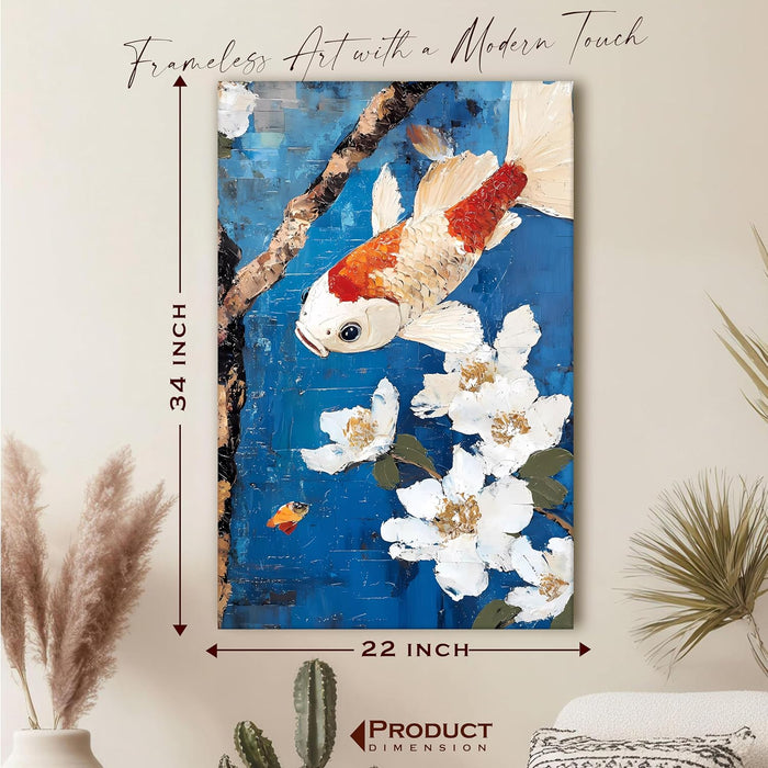 Abstract Stretched Canvas Multicolor Wall Art Painting Koi Fish Vastu Feng Shui Digital Painting ‰ÛÒ 22x34 Inch