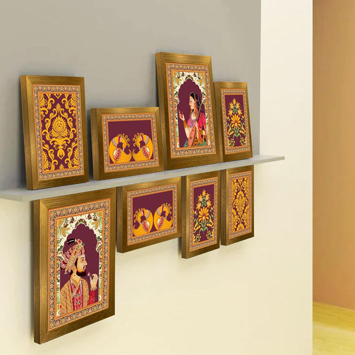 Art Street Set of 8 Indian Folk Wall Art Royal Prince with Queen Palace Painting For Home (Size: 9.3x12.7 & 12.7x17.5 Inch)