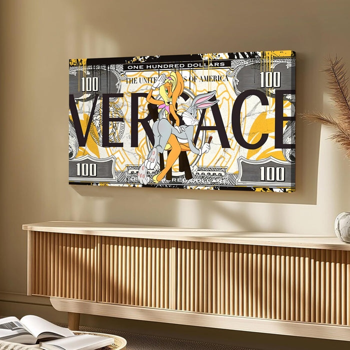 Luxury Dollar Bill Pop Art Wall Painting | Modern Money-Themed Stretched Canvas Artwork for Living Room, Office & Studio Décor, 22x46 Inch