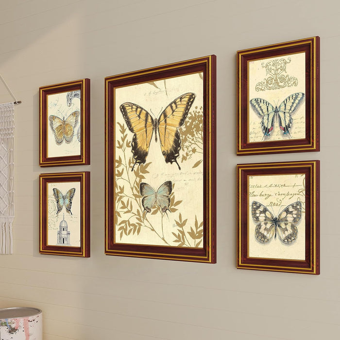 Art Street Beautiful Abstract Butterfly Framed Art Print For Living Room, Decorative Home & Wall Decor - Set Of 5 (Brown, 4 Pcs-5x7 Inch, & 12x16 Inch)