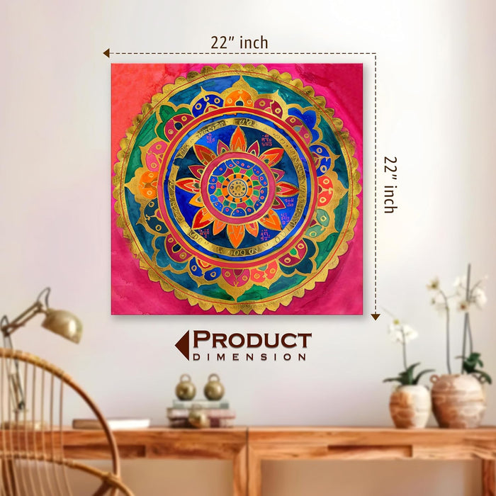 Abstract Canvas Mandala Design Multicolor Wall Art Painting – Gallery Wrap Canvas Wall Décor (56x56 cm)