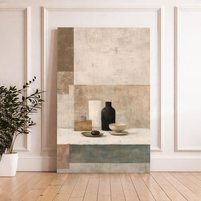 Abstract Boho Stretched Canvas Painting For Living Room | Modern Rustic Vases Stretched Canvas Wall Art For Livingroom Home Decor, Bedroom, Hallway's, Office, Hotel - 56x86 cm