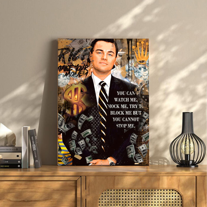 Luxury Motivation Pop Art Businessman Stretched Canvas Painting Print | Success & Money Quote Wall Art | Modern Office & Home Wall Décor, 41x56 cm