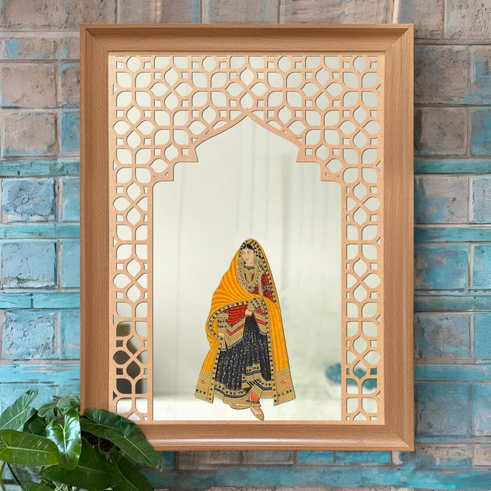 Art Street Pack of 2 Framed King and Queen Pichwai Art Jharokha Mirror Wall Decor Vastu Compliant Wall Hanging Mirror MDF Cutout Indian Traditional Ethnic for Living Room Bedroom 35x45 cm