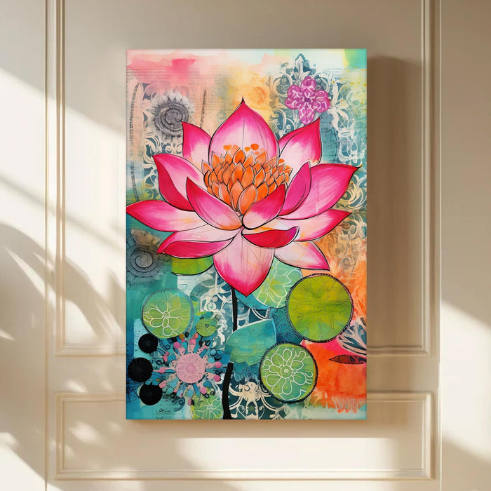 Abstract Stretched Canvas Multicolor Wall Art Painting Lotus Digital Painting ‰ÛÒ 22x34 Inch