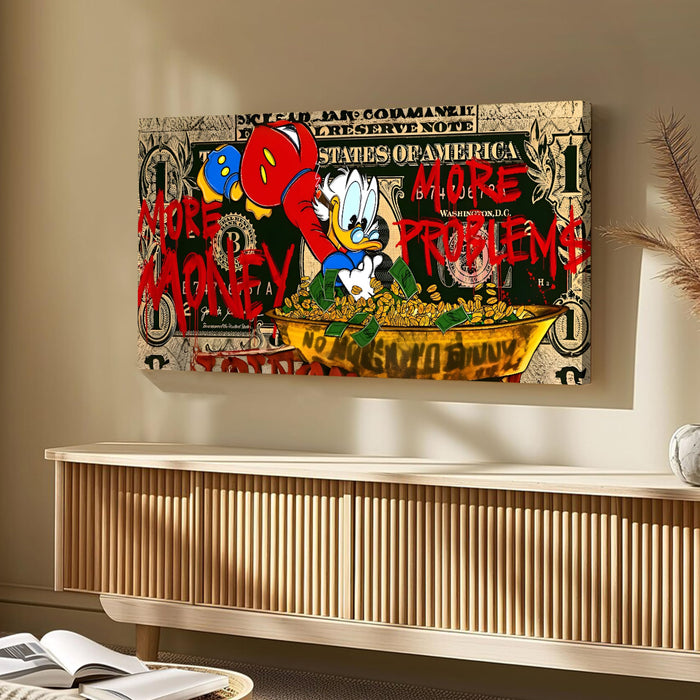 Luxury Money Graffiti Stretched Canvas Wall Art | Bold Pop Art Dollar Theme Modern Wall Painting for Living Room, Office & Studio Décor, 22x46 Inch