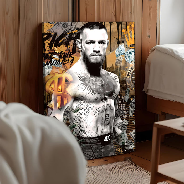 Power Fighter Pop Art Stretched Canvas Painting Print | Strength & Money Motivation Wall Art | Modern Gym, Office & Home Wall Décor, 56x86 cm