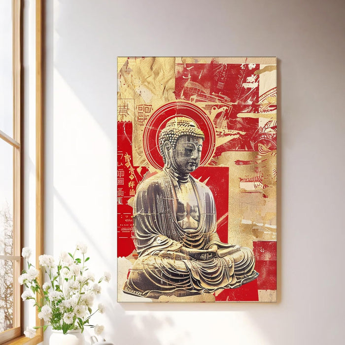 Abstract Buddha Figure Multicolor Spiritual Painting on Stretched Canvas – Frameless Unframed Gallery Wrap Canvas Wall Art 22x34 Inch