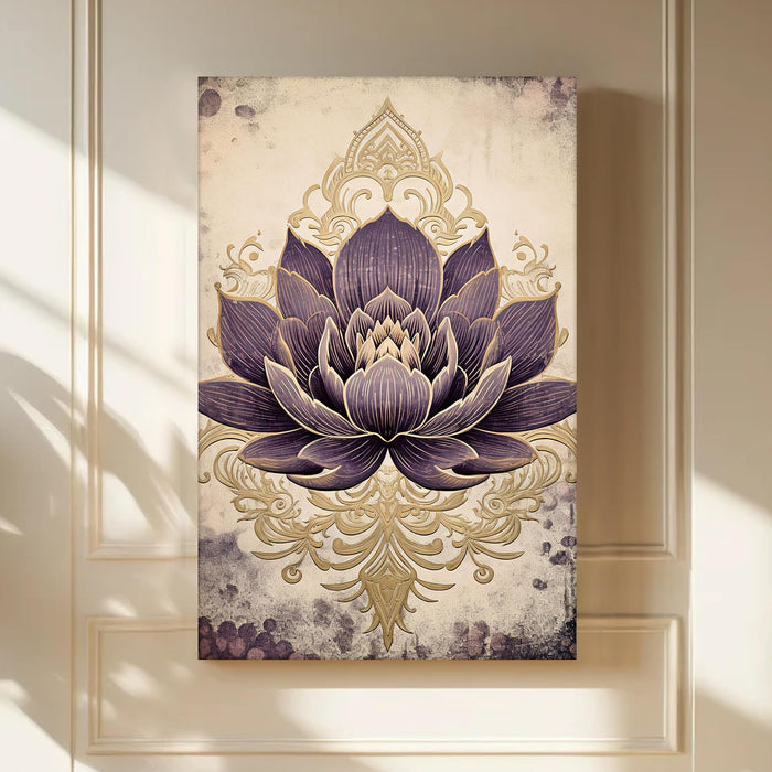Abstract Stretched Canvas Multicolor Wall Art Painting Purple Lotus Indian Folk Digital Painting  ‰ÛÒ 22x34 Inch