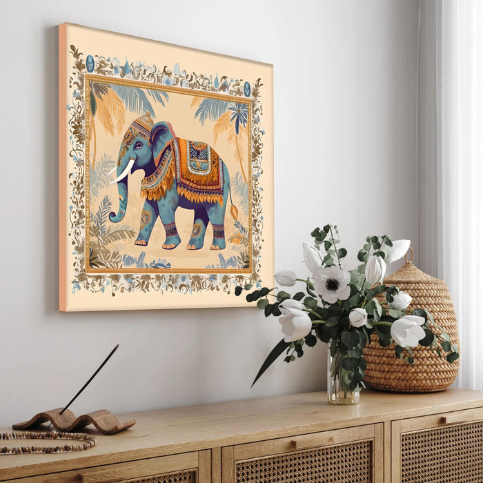 Square Stretched Canvas Elephant Traditional Indian Wall Art Print Décor Printed on Canvas Stretched on Wood 41x41 cm