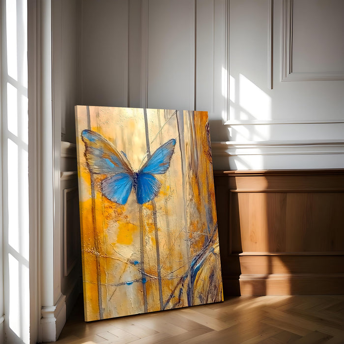 Large Stretched Canvas Painting, Panel Wall Art Print Blue Butterfly Framed Luxury Paintings for Home Decoration, Living room, Bedroom and Office Décor (Blue, 22x34 Inch)