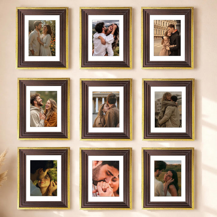Art Street Luxury Photo Frame for living room, Modern Step Design Photo Frames for Photograph, Art Work, Kids Room Set of 9 (6x8 Inch, Gold)