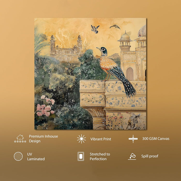 Stretched Canvas Abstract Indian Mughal Artwork Textured Painting for Wall Decor 22x22 Inch