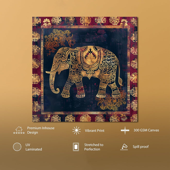 Stretched Canvas Traditional Indian Elephant Artwork Textured Painting for Wall 22x22 Inch
