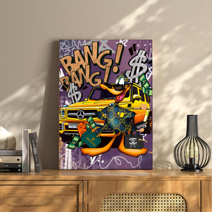 Luxury Street Pop Art Duck Wall Painting | Money & Success Graffiti Style Stretched Canvas Art Print| Modern Wall Décor for Home & Office, 41x56 cm