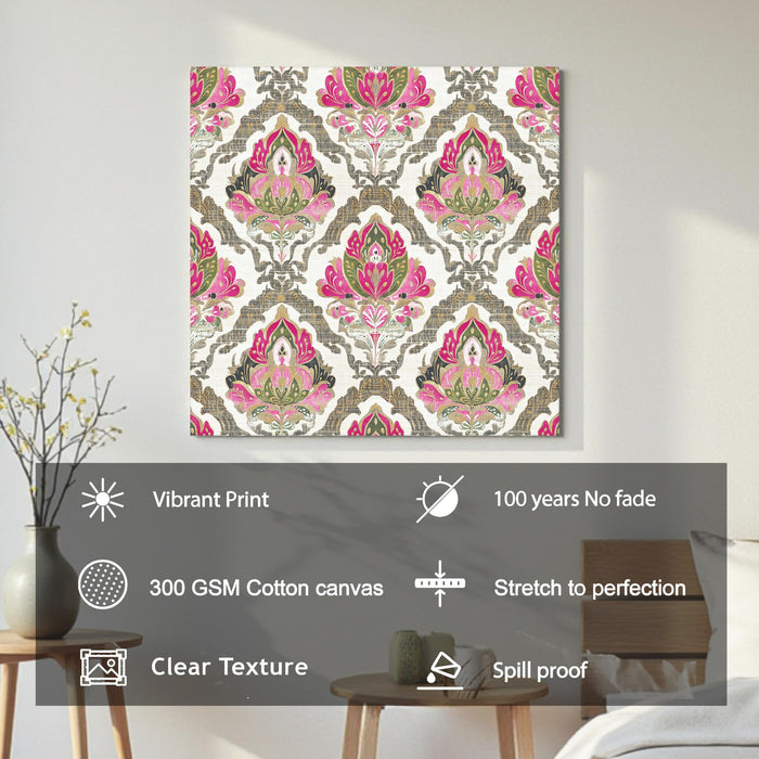 Mughal Miniature Flower Painting for Wall Decoration | Flower Canvas Wall Painting for Living Room, Bedroom, Home and Office Wall Decor (41x41 Cm)