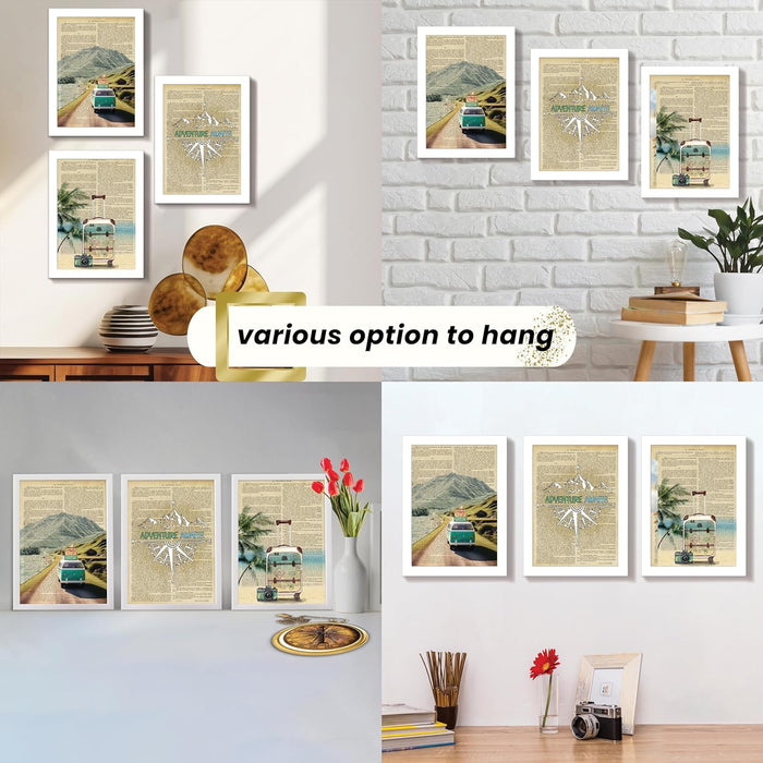 Art Street Dictionary Art PrintsTextured Adventure Journey with Retro Theme, Framed Posters for Home Décor & Wall Decoration for Living Room (Set of 3,12.6 X 9.2 Inch)