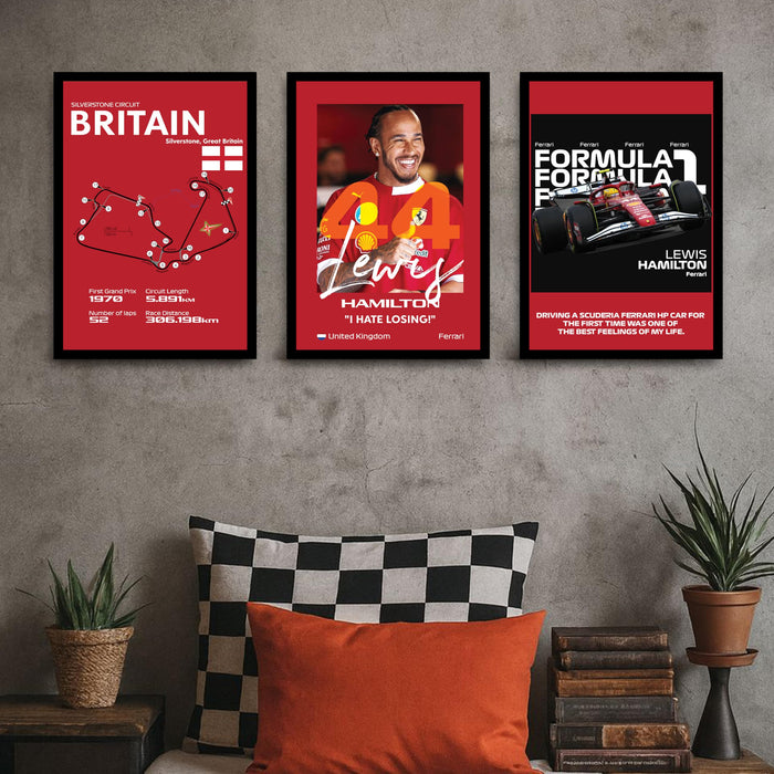 Framed Racing Car Wall Decor for Men | Modern Race Car Wall Art Painting for Bedroom, Living Room, Office and Home Wall Decoration (Set of 3, 33x45 cm)