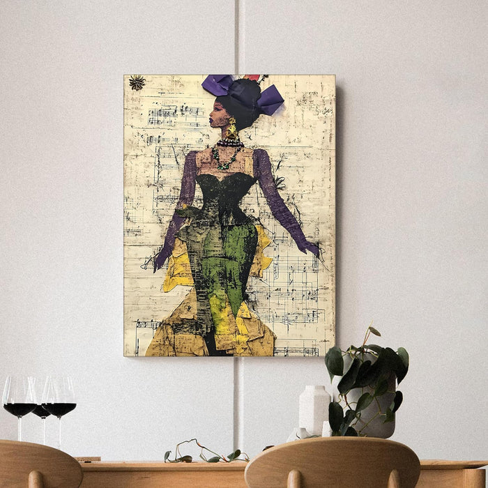 Abstract Painting of African Girl with Music Notes Theme in Multicolor | Digital Painting On Canvas Stretched on Wood (16x22 Inch)