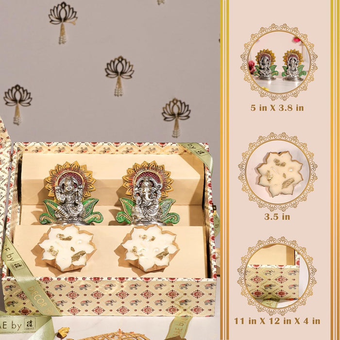 Diwali Gift Hampers Laxmi and Ganesh Idol and Laxmi Charan with Urli Diya, Friends and Relatives (Pack of 3)