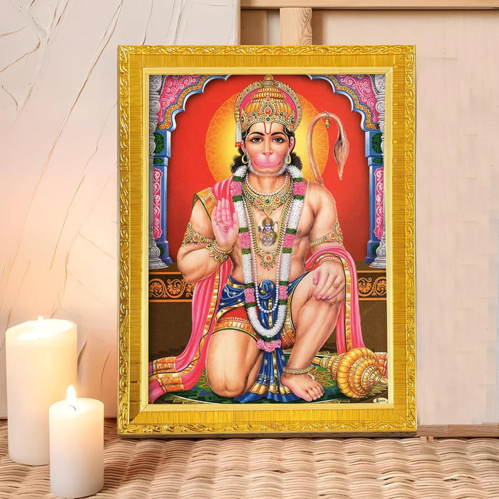 Divine Sri Radha and Krishna Purple Religious Golden Photo Frame Stand able and Wall Hanging (15x20 cm)