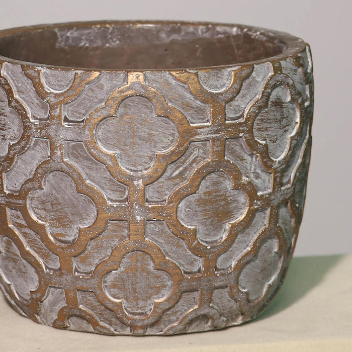 Handmade Flower Pot Indoor Outdoor Plant Pot, Fade Resistant Bronze Cement Elegant Quatrefoil Pattern Vase, Flower Vase, Cemented Flower Vases for Home Decoration and Gardening – 10x13 cm