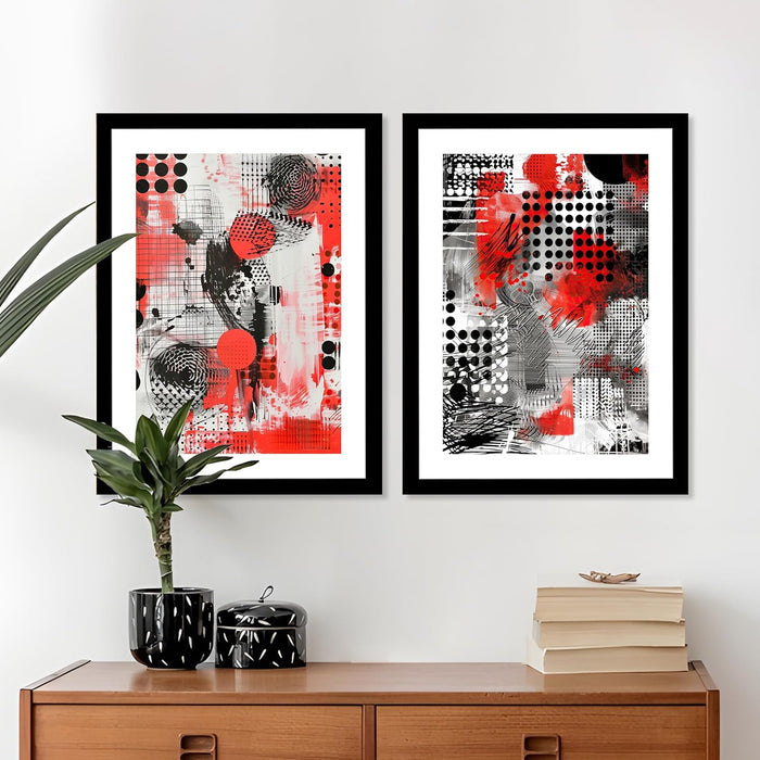 Modern Art Abstract Retro Design Wall Painitng, Set of 2 (Red, 13x18 Inch)