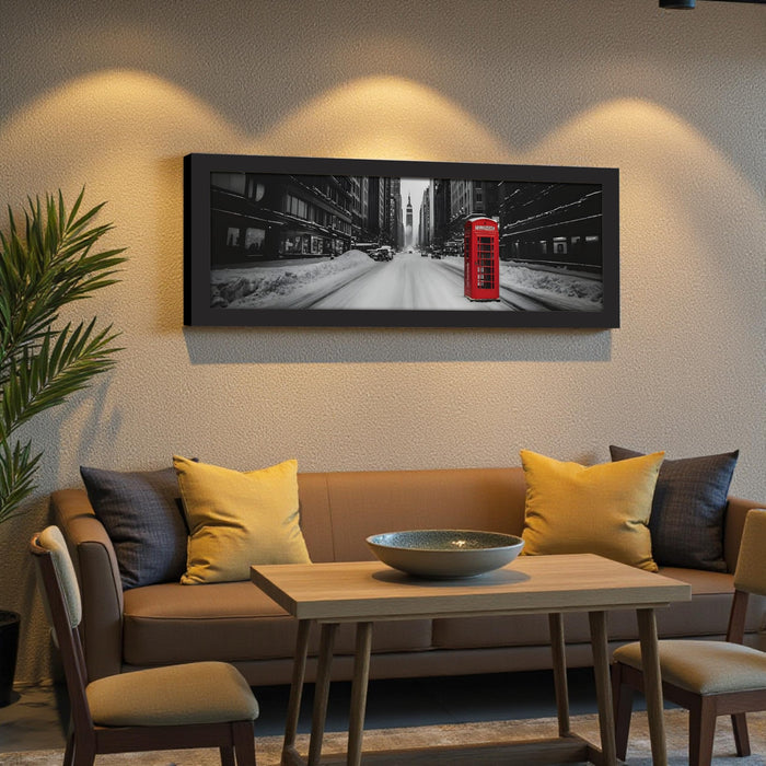 PAINTINGMANTRA New York City Street Winter Season Black and Wall Art Framed Luxury Paintings for Home Decoration, Living room, Bedroom and Office Decoration (99x38 CM)