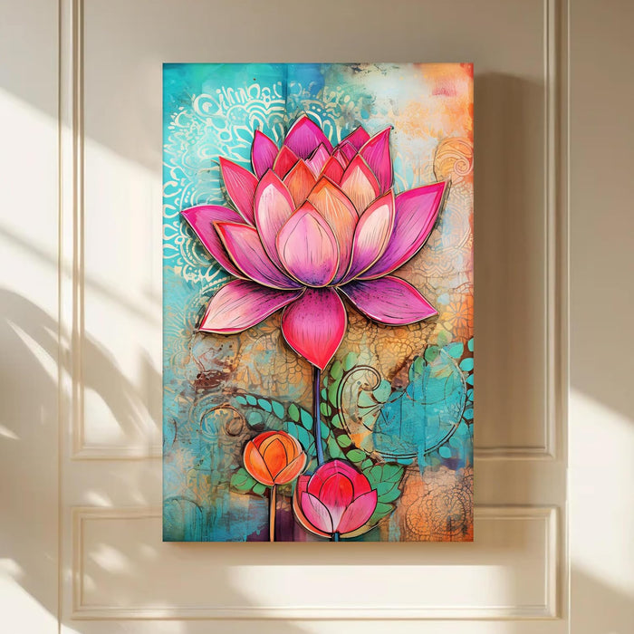 Abstract Stretched Canvas Multicolor Wall Art Painting Lotus Digital Painting ‰ÛÒ 22x34 Inch