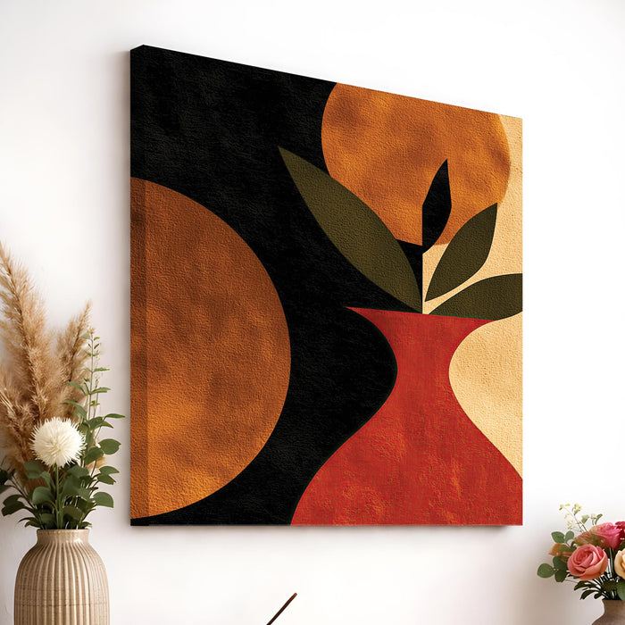 Boho Botanical Stretched Canvas Painting For Living Room | Abstract Vase Leaf Wall Art Large Canvas Painting For Livingroom Home Decor, Bedroom, Hallway's, Office, Hotel - 86x86 cm
