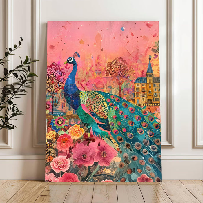 Peacock with Flower Vastu Wall Painting | Stretched Canvas Flower Wall Painting for Living Room, Bedroom, Home and Office Wall Décor (41x56 cm)