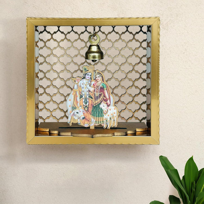 Art Street Radha Krishna Small Pooja Mandir for Office & Home Wall Hanging Temple, Diwali Decoration, Gifts, Dcor for Friends & Family (7x7 Inch)