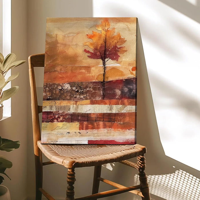 Abstract Artwork of a Leaf as Tree in Orange, Brown, and Beige | Digital Painting On Canvas Stretched on Wood (16x22 Inch)
