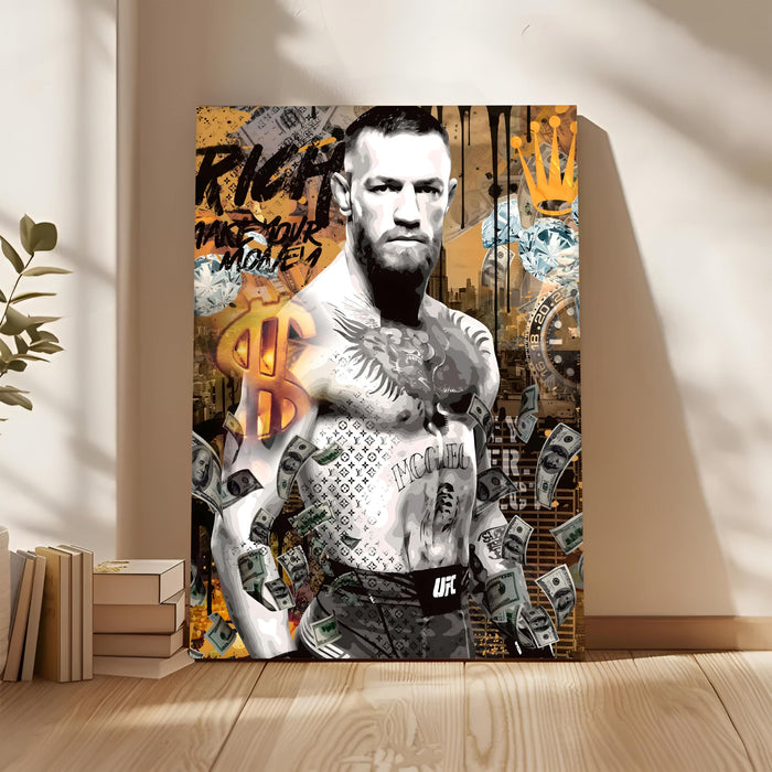 Power Fighter Pop Art Stretched Canvas Painting Print | Strength & Money Motivation Wall Art | Modern Gym, Office & Home Wall Décor, 56x86 cm