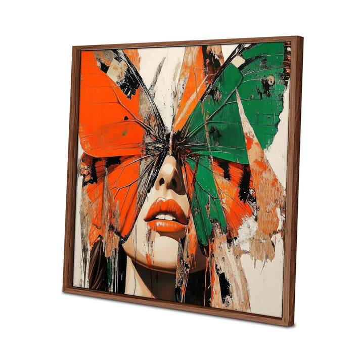 Large Framed Canvas Painting Women With Butterfly Wall Art Print, Decorative Modern Paintings For Home (Green, Size 23x23 Inch)