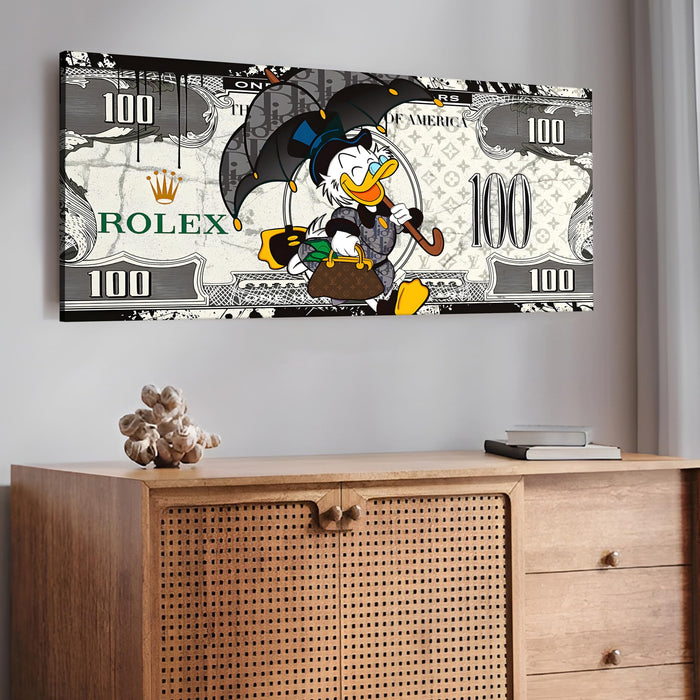 Modern Street Art Canvas Stretched Wall Decor – Dark Bill Money Background Pop Art – Edgy Lifestyle Wall Decor for Bedroom, Man Cave, or Home Office – Gallery Wrapped, 22x46 Inch