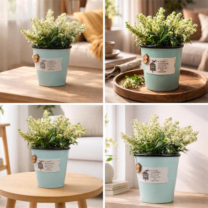 Ceramic Flower Pot with Artificial White Flowers | Decorative Tabletop Planter for Home, Office