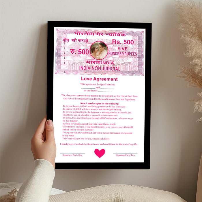 Customized Love Contract Photo Frame Non-Judicial Stamp Paper Love Agreement Certificate Romantic Couple Gift 22x32 cm