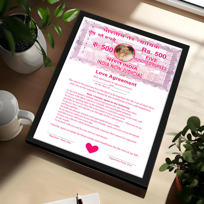 Customized Love Contract Photo Frame Non-Judicial Stamp Paper Love Agreement Certificate Romantic Couple Gift 22x32 cm